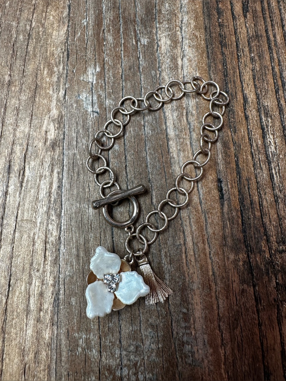 Gold Chain Bracelet with White Flower Charm by